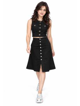 Tripursundari Fashion - Women's Black Denim Top And Skirt