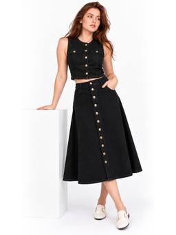 Tripursundari Fashion - Women's Black Denim Top And Skirt