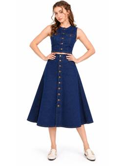 Tripursundari Fashion - Women's Navy Blue Denim Top And Skirt
