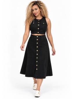 Tripursundari Fashion - Women's Black Denim Top And Skirt
