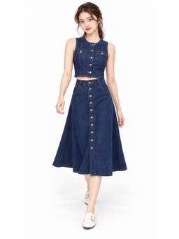 Tripursundari Fashion - Women's Navy Blue Denim Top And Skirt