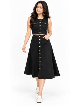 Tripursundari Fashion - Women's Black Denim Top And Skirt