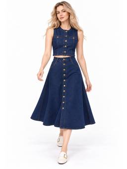 Tripursundari Fashion - Women's Navy Blue Denim Top And Skirt