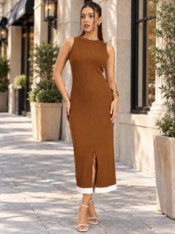 WineRed - Women's Centre Slit Bodycon Midi Dress