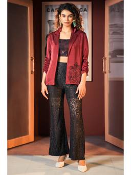 Sheczzar - Wine And Black Lace Statement 3-Piece Co-Ord Set