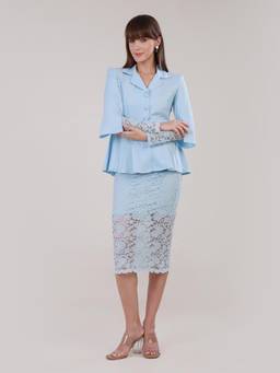BLANC9 - Sky Blue Peplum Blazer And Lace Pencil Skirt