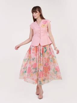 BLANC9 - Peach Sorbet Swirl Top And Skirt
