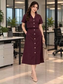 WineRed - Women Burgundy Shirt And Skirt