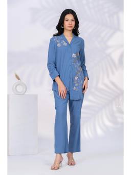 STIL-O-STITCH - Women Blue Embroidered Co-Ord Set