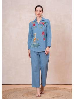 STIL-O-STITCH - Women Blue Embroidered Co-Ord Set