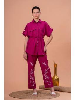 STIL-O-STITCH - Women Magenta Embroidered Co-Ord Set