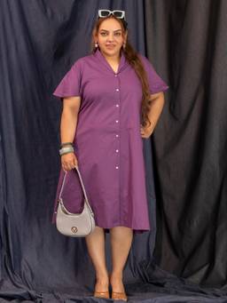 TITTLI - Women Plus Size Solid Pure Cotton A-Line Dress