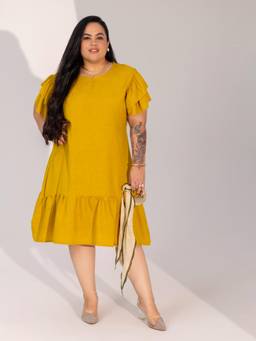 TITTLI - Plus Size Mustard Women Tiered Dress