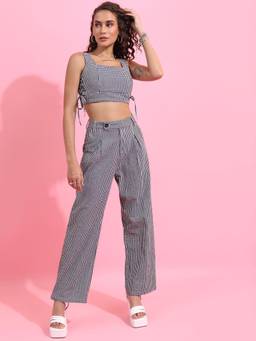 TOKYO TALKIES - Black Checked Lace Detail Pure Cotton Co-Ord Set