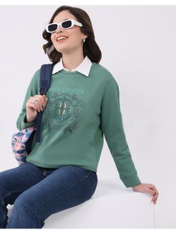 Monte Carlo - Women's Green Round Neck Full Sleeve Sweatshirt