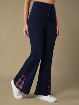 DOLCE CRUDO - Checks Clean Look Stretchable Blue Denim Bootcut Jeans