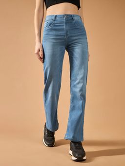 DOLCE CRUDO - Women's Blue Wide-Leg Mid Rise Denim Jeans