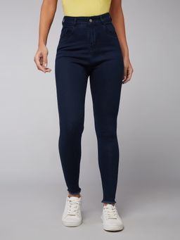 DOLCE CRUDO - Women's Navy Blue Skinny High Rise Clean Look Denim Jeans