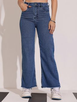 DOLCE CRUDO - Women's Navy Blue Wide-Leg High Waist Denim Jeans