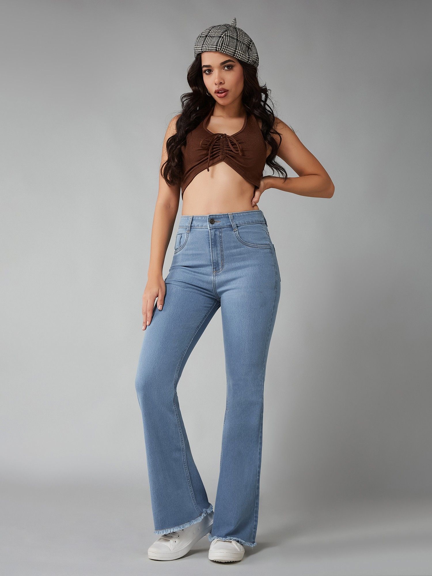 dolce crudo Bootcut Solid Stretchable Blue Denim Jeans-picture-39
