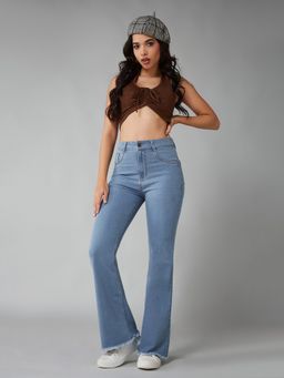 DOLCE CRUDO - Bootcut Solid Stretchable Blue Denim Jeans