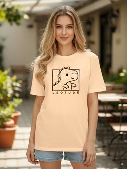 LEOTUDE - Typography Women's Beige T-Shirt