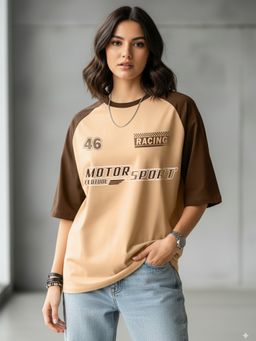 LEOTUDE - Typography Women's Beige T-Shirt