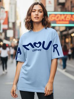 LEOTUDE - Typography Women's Blue T-Shirt