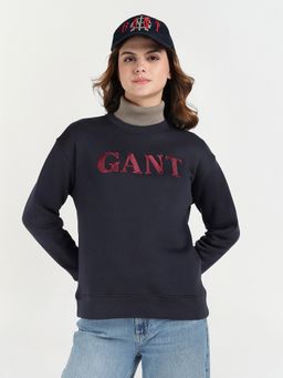GANT - Women's Navy Blue Logo Crew Neck Sweatshirt