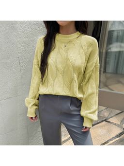 Outzidr - Yellow Textured Round Neck Sweater