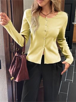 Outzidr - Yellow Button Down Clean Finish Cardigan