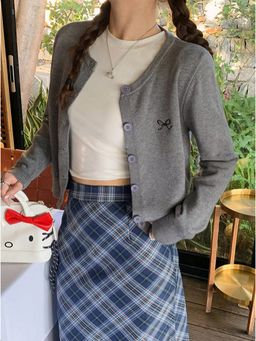 Outzidr - Grey Full Sleeve Buttoned Cardigan