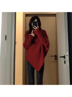 Outzidr - Red Full Sleeve Turtle Neck Sweater