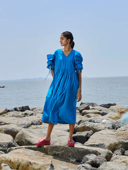 Mati - Blue Ruffle Sleeve Dress