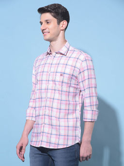 CRIMSOUNE CLUB - Mens Pink Tartan Checks Linen Shirt