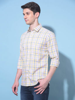 CRIMSOUNE CLUB - Mens Yellow Tartan Checks Cotton Shirt