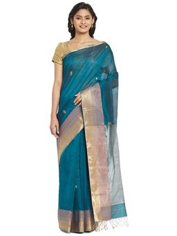 Fabindia - Teal Maheshwari Cotton Silk Sari