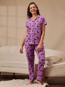Clovia - Women Purple Printed Looney Tunes Nightsuit