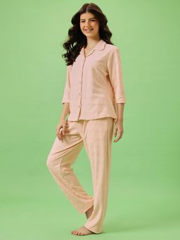 Clovia - Women Pink Textured Shirt and Pyjama
