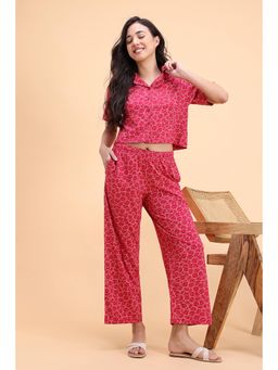 Zivame - Women Knit Cotton Pink Printed Shirt & Pyjama
