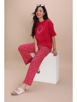 Zivame - Women 2 Mile Fashion Knit Cotton Pink Printed T-shirt and Pyjama