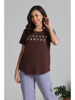 Zivame - Women 2 Mile Fashion Knit Cotton Brown Typography Top