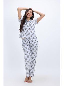 Zivame - Women Knit Poly Grey Printed Shirt & Pyjama