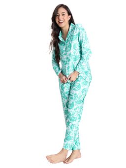 Zivame - Women Buttersoft Knit Poly Green Tie & Dye Shirt & Pyjama