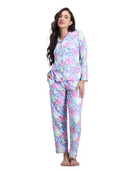 Zivame - Women Buttersoft Knit Poly Multi-Color Printed Shirt & Pyjama