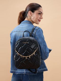 Caprese - Women Black Backpack with Detachable Letter Chain Charm