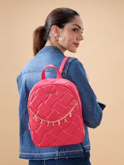 Caprese - Women Pink Backpack with Detachable Letter Chain Charm