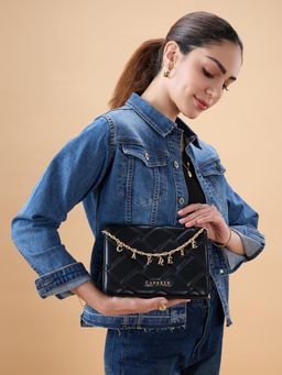 Caprese - Women Winter Black Medium Sling Bag with Detachable Strap