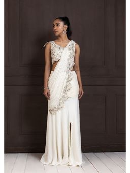 SMRITI - Ivory Grace Draped Saree with Stitched Blouse