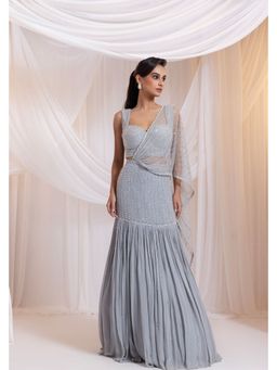 SMRITI - Silver Tide Pre-Draped Saree with Stitched Blouse
